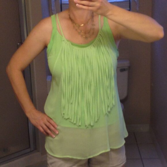 Green Fringe Tank Top | Boho Chic | Festival Ready | Size M - Picture 1 of 14
